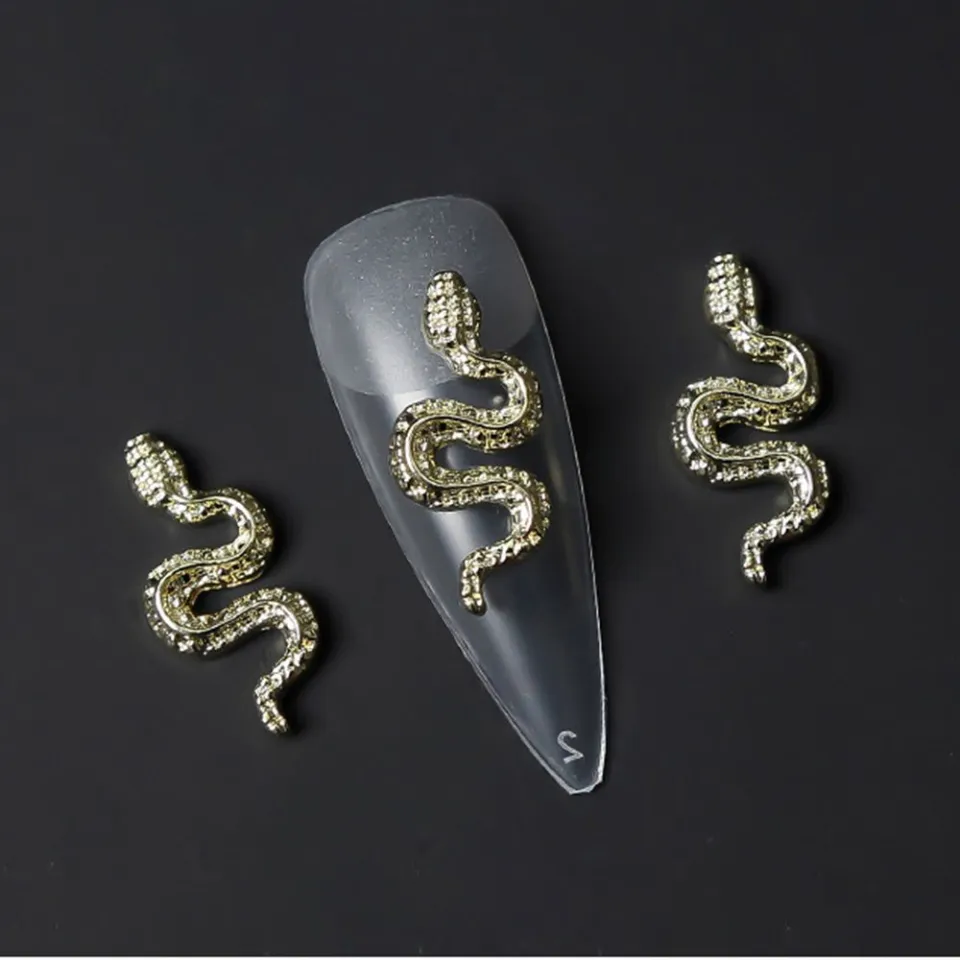 Nail Diamonds Rhinestones Snake Nail Charms Set, 3d Animal Nail Jewelry  Studs Snake Shape Crystal - black+silver 