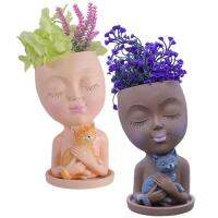 Resin Faced Planter Lady Head Garden Succulent Planter Weather-Resistant Unique Head Vase for Shelves Windowsills Balconies Kitchens Gardens Bedrooms popular