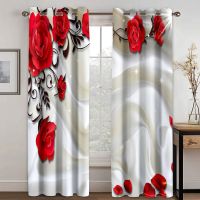 Custom Size Cheap Elegant Red Flower Granny Rose Thin Window Curtains for Living Room Bedroom Home Decor 2 Pieces Free Shipping