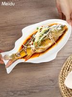 ☁❉✧ Fish plate ceramic pure white high-end sense home large steamed fish grilled new creative fish-shaped