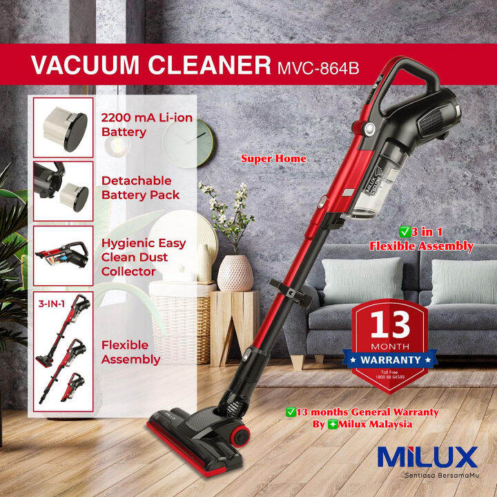 Milux Vacuum MVC864B Cordless Rechargeable 2in1 Stick & Handheld