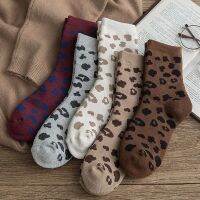 ♟♦ Spotted Leopard Print Women Socks Cotton Terry Tube Thickened Warm Socks Cotton Korean Japanese Style Eur35-40