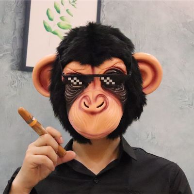 เครื่องแต่งกายปลอมตัวลิงชิมแปนซี Seluruh Wajah หน้ากากลิงสำหรับผู้ใหญ่มาสคาร่าทำจากยางแท้สำหรับที่คลุมหัวเทศกาลฮาโลวีนเทศกาล