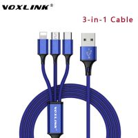 VOXLINK สายชาร์จ USB 3 In 1,สายชาร์จไลท์นิ่งแบบ3 In 1ยาว1.2เมตรไมโครสำหรับ Iphone 8พิน Samsung Galaxy Xiaomi