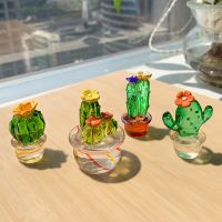 【cw】 1 x Glass Cactus Figurines Ornaments Bonsai Miniature Desktop