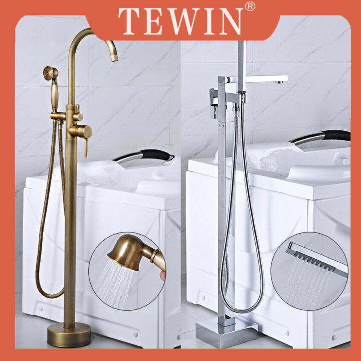 TEWIN Floor bathtub faucet handheld showerheads square tub faucet