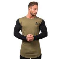 Men cotton stretch slim long sleeve T-shirt men Running Sport Skinny Short Tee Shirt Male Gym Fitness Bodybuilding Workout Tops