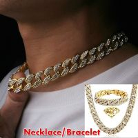 【cw】 Brocade Mens Hip Hop Necklace celet Diamond celet Miami Cuban Link Chain Necklace Ornament Gift 12mm ！