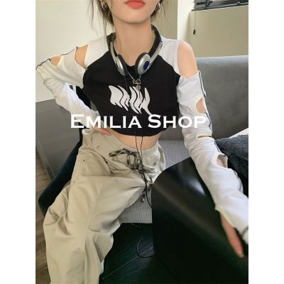 ✕ EMILIA SHOP เสื้อครอป เสื้อ เสื้อผ้าแฟชั่นผู้หญิง เข้ารูป เซ็กซี่ สไตล์เกาหลี สําหรับผู้หญิง 2022 ใหม่ ES220195