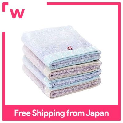 Imabari Towel Face Towel 100% Cotton Bud Pattern 34cm x 75cm 4 Sheets Set All 14 Types Pink + Blue [Imabari Face Towel Quick Dry Instant Water Absorption Imabari Towel Set Gift Cotton Made in Fashionable Hotel Towel Hotel Specifications Face Wash T wub