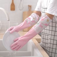 Dishwashing Gloves Warm Rubber Waterproof Kitchen Washing Dishes Housework Gloves Womens Waterproof Cleaning Gloves