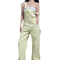 Spot parcel post Small Candy-Colored Denim Suspender Pants for Women 2023 New Trendy Loose All-Match Sweet and Salty Straight-Leg Pants