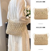 Summer summer large-capacity Messenger seaside beach woven bag female 2023 new style literary style grass woven bag 【QYUE】