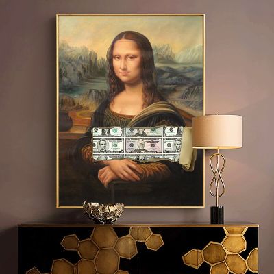 Mona Lisa และภาพวาดสีเงินบนผืนผ้าใบพิมพ์ลายนอร์ดิกแคนวาสลายผนังรูปภาพศิลปะสำหรับห้องนั่งเล่นตกแต่งบ้านมีกรอบด้านใน1ชิ้น