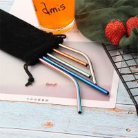 Rainbow Color Reusable Metal Straws Set With Cleaner Brush 304 Stainless Steel Drinking Straw Milk Bar Party Accessory Wholesale Specialty Glassware