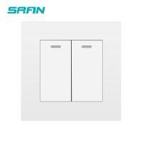 SRAN Wall Light switch 2gang 1/2way 16A 86mm*86mm white/black/gold/gray flame retardant pc panel with  iron plate rocker switch