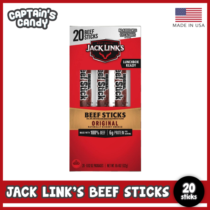 Jack Link's Beef Jerky Stick, Original, 20 sticks, Protein, Jack Links