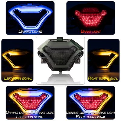 ▼☑ไฟท้ายไฟเบรกรถจักรยานยนต์พร้อมสัญญาณไฟเลี้ยว LED อะไหล่สำหรับ Yamaha YZF R3 R25 Y15ZR MT07 FZ07 LC150สีแดง/น้ำเงิน