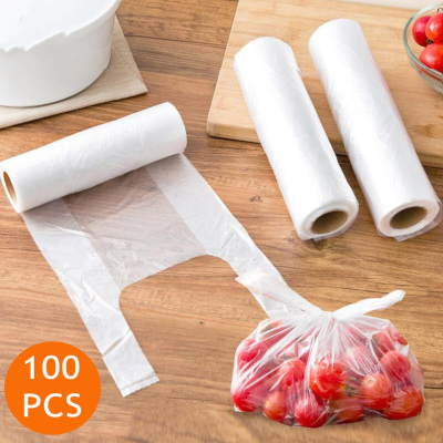 100ชิ้น Transpare ม้วนเก็บถุงพลาสติกอาหารแบบสูญญากาศสดกระเป๋าประหยัด3ขนาดที่เก็บอาหารกระเป๋ามีที่ถือเก็บความสด