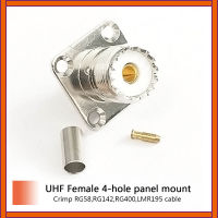 1 PC UHF หญิงแจ็ค RF Coax Connector Crimp RG58, RG142, RG400, LMR195 4-hole แผง mount Nickelplated ใหม่ขายส่ง