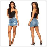 【LZ】❧  2022 nova mulher verão cintura elástica denim saia moda sexy pacote magro quadris jeans saia curta S-2XL transporte da gota