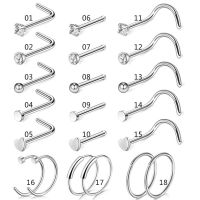 5/9/21Pcs 20G Nose Studs Surgical Steel Nostril Studs Screws Nose Ring Hoop Body Piercing Silver Color Heart Nose Stud Body jewellery