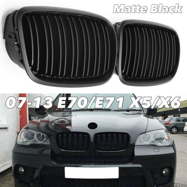 matte-black-front-bumper-dual-slat-front-kidney-grill-grille-for-bmw-x5-x6-e70-e71-2007-2014