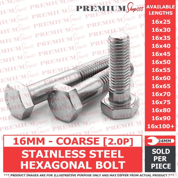 M Mm Stainless Steel Hexagonal Bolt P Ss Ss Hex Cp Cap Screw Nc Coarse Nut Washer Lock