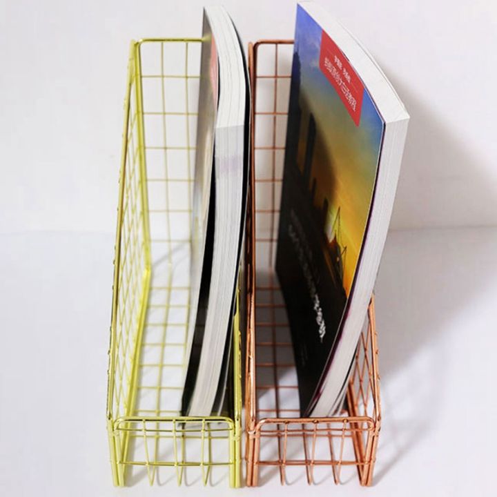 3x-rose-gold-electroplated-iron-book-holder-desktop-shelf-file-magazine-book-stand-office-home-stationery-holder