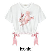 iCONiC RABBIT TAIL T-SHIRT #7338 เสื้อยืด ตัวสั้น ลายกระต่าย แต่งริบบิ้น รูดเอวได้ เสื้อแฟชั่น เสื้อแฟชั่นผญ เสื้อออกงาน เสื้อทำงาน เสื้อไฮโ