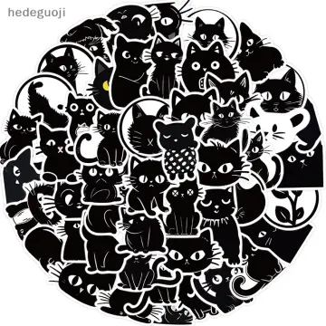 45 Pcs Black Cat Theme Stickers Decoration Kawaii Cute Cats Stickers  Self-adhesive Scrapbooking Stickers For