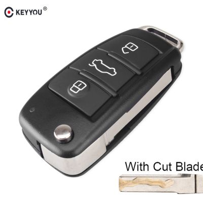 KEYYOU เปลือกรีโมกุญแจแบบพลิกรถพับได้3ปุ่มสำหรับรถ Audi Q7 A3 A4 A6 A6L A8 TT Cut/Ut Blade Fob
