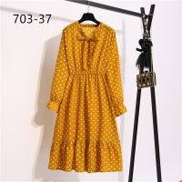 Ready Stock Black Yellow Red White Pink Muslimah Womens Elegant Floral Dot Fashion Korean Long Sleeve Print Midi Dress