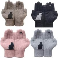 Gants d 39;hiver pour hommes et femmes pour adolescents imprimés de chat et d 39;oiseau mignons en tricot thermique coupe-vent chauds doux