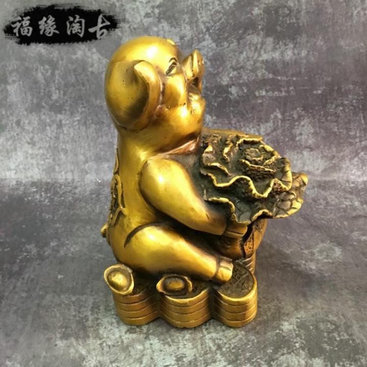กะหล่ำปลีของตกแต่งหมูทองแดงแนววินเทจ-zhaocai-หมูหมูยิ้มทองแดงแท้ของขวัญวันเกิดของตกแต่งบ้าน