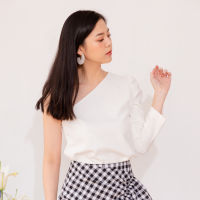 MYLAR - MILK ONE SHOULDER TOP สี white เสื้อปาดไหล่ ดีเทลไหล่จีบพองแขนยาว