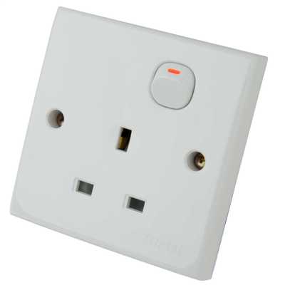Branded Clipsal E15D 1G Single 13A switched plug socket finished in white 