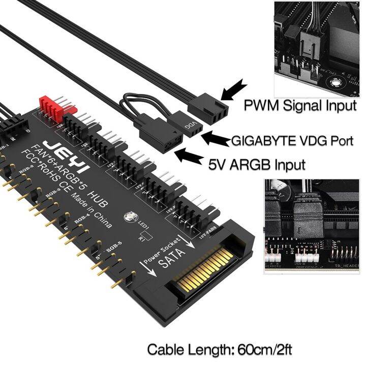 jeyi-argh-pwm-ฮับพัดลม5ทาง12v-4pin-pwm-และ5v-3pin-argb-2-in-1ฮับพัดลม-rgb-แยกแถบ-rgb