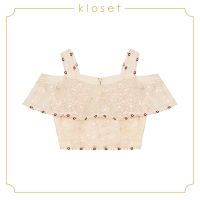 Kloset Lace Crop Top (SS19-T006) เสื้อผ้าผู้หญิง เสื้อผ้าแฟชั่น เสื้อปาดไหล่ เสื้อลูกไม้