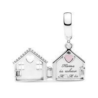 [พร้อมส่ง สินค้าแท้ ?] Pandora House Silver Dangle With Pink Enamel Charm