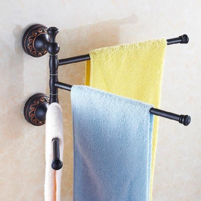☇☽✣ Vidric Towel Racks 3 Rails Swivel 35cm Black Brass Towel Bars Hanger Towel Holder Wall Mounted Bathroom Accessories Towel Shelf
