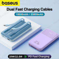 Baseus เครื่องแบตเตอร์รี่นอกสายเคเบิ้ลบิวท์อิน Power Bank 10000MAh 22.5W พร้อมสาย IP Type C จอแสดงผลดิจิตอล PD ชาร์จได้อย่างรวดเร็วสำหรับ Samsung IP 13 14 Xiaomi