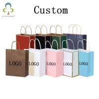 Custom Kraft Paper Bag Custom Logo Trademark Tote Bag Packaging Bag Gift Clothing Store Shopping Wrapping Paper Bag In Stock Gift Wrapping  Bags