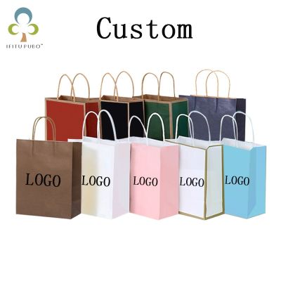 Custom Kraft Paper Bag Custom Logo Trademark Tote Bag Packaging Bag Gift Clothing Store Shopping Wrapping Paper Bag In Stock Gift Wrapping  Bags