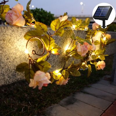 Solar Roses String Lights IP65 Waterproof LED Artificial Flower Garden Light Solar Fairy String lamp 8 Modes Floral lamp Power Points  Switches Savers