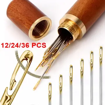 25pcs Large Eye Hand Sewing Needles Set - Cross Stitch, Leather &  Embroidery Needles with Wood Needle Case for Easy Storage