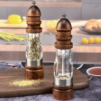 Vintage Wooden Salt and Pepper Mills 8-Inch Pagoda Style Grinder Acrylic and Rubberwood Spice Crusher Kitchen Tools