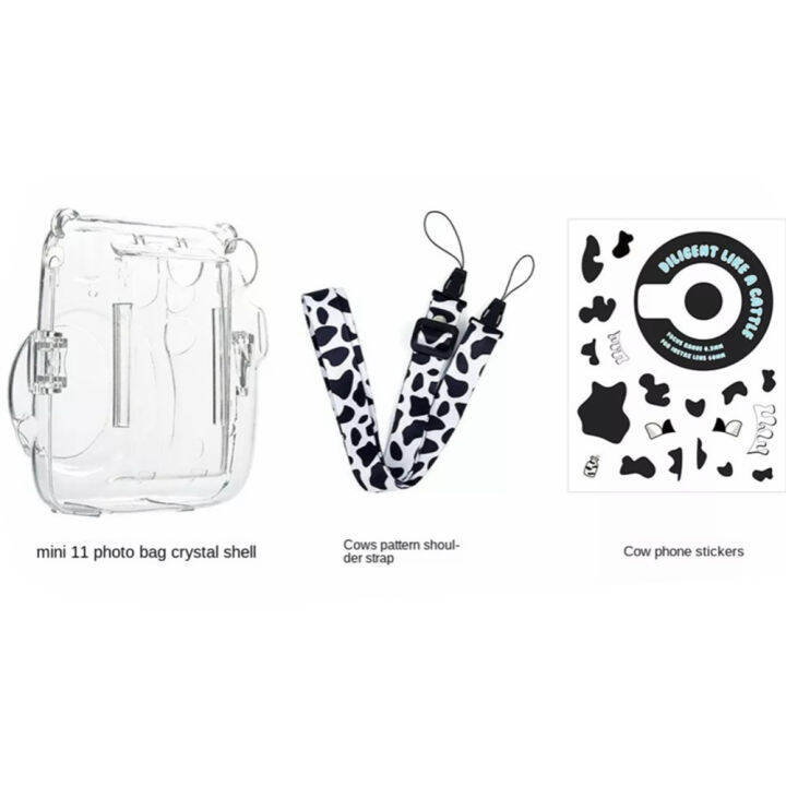 สำหรับ Instax Mini11กระเป๋าใสเคสใส่ของคริสตัลสติ๊กเกอร์สายรัดสามชิ้นชุด ...