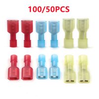 100/50/10pcs 6.3mm Wire Connectors Fully Insulated Female Spade Nylon Quick Disconect Electrical Crimp Cold-Pressed Terminals