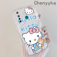 เคส Chenyyka สำหรับ Realme 5 5i 5S 5 Pro Narzo 20A Q เคสการ์ตูนสีเฮลโลคิตตี้สดใสลายคลื่นขอบเคสมือถือโปร่งใสเนื้อครีมซิลิโคนกันกระแทกเคสนิ่มแบบใสป้องกันเลนส์กล้อง